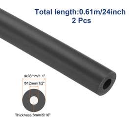 sourcing map 2pcs Pipe Insulation Foam Tube Lagging Insulation 12mm(1/2") ID 28mm OD 24" Heat Preservation for Antifreeze Insulation, Handle Grip, Black