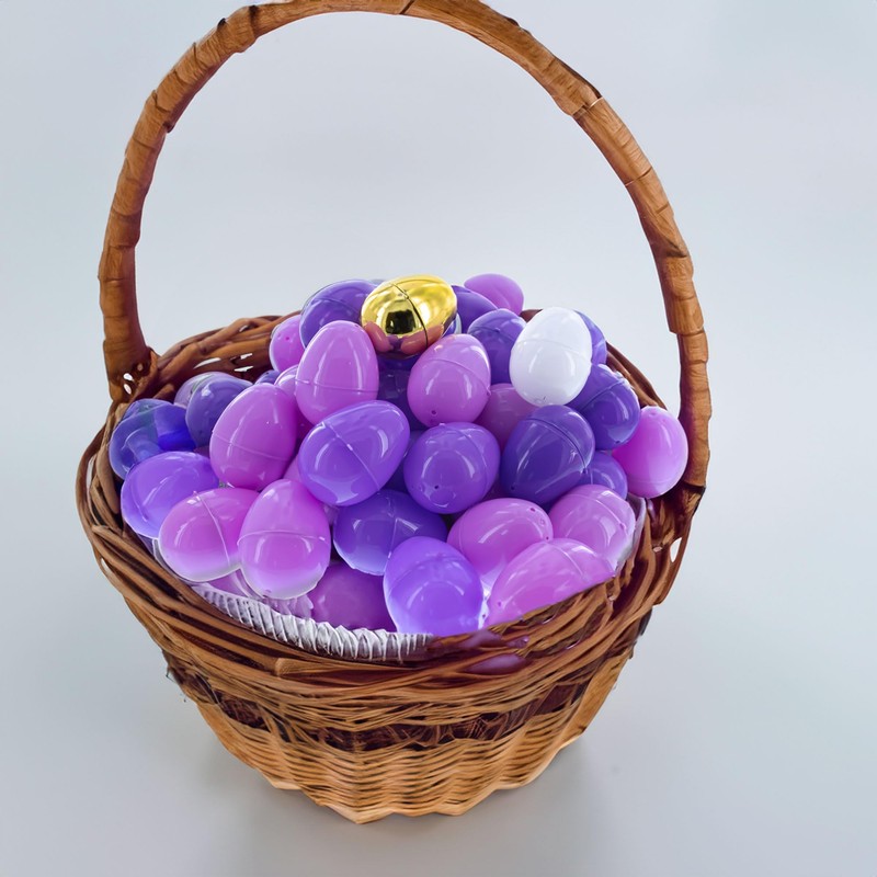 Set of 46 Purple Plastic Eggs, 1 White Egg, and