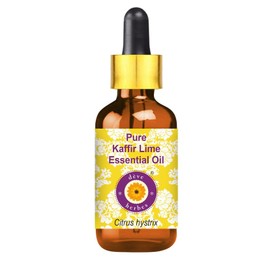 Deve Herbes Pure Kaffir Lime Essential Oil (Citrus hystrix) with Glass Dropper Steam Distilled 30ml
