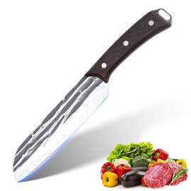 Cuchillo Chef,Cuchillo Nakiri Acero al Carbono martillado Japonés,cuchillo carnicero,Mango ErgonóMico,Cuchillo De Cocina Multiusos Superior Para El Hogar Y El Restaurante