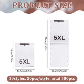 MAYJOYDIY 500Pcs Weißes Größenetikett Für Kleidung Zum Nähen XXS 5XL Gewebte Kleidungsetiketten Kleidungsstoff Besticktes Etikett Mix Aus Kleidungsbastelbändern Etiketten Für Hemden Hosen(10 Stile)