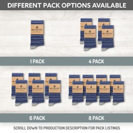 No Cold Feet Fun Colorful Novelty Socks for Men for Dress Casual Formal Groomsmen Wedding, Navy, White, and Grey Stripes, 2-Pack