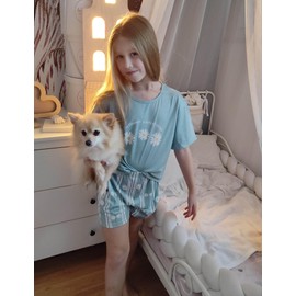 Arshiner Girls Pajama Set 3 Piece Short Sleeve Sleepwear Summer Soft Cute Pjs Outfits Green Daisy Girls Pajamas 5t