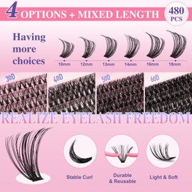 Crislashes V02 Eyelash Extensions Set, 480 Pieces, 10-18 mm, Cluster Lashes Suitable for Beginners, Eyelash Extension Set with Bond & Seal and Eyelash Tweezers, Easy DIY at Home (30 + 40 + 50 + 60D)