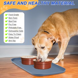 SMILOOL Silicone Pet Feeding Mat with Raised Edge for Food and Water, Dog Bowl Mats, Cat Bowls Placemat with High Lip for Floor Waterproof, Rubber Tray for Cats and Dogs 22 x 14 x0.8 Slate Blue