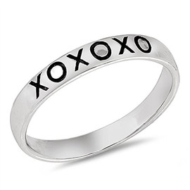 CloseoutWarehouse 925 Sterling Silver Engraved XO Design Band Ring Size 9