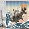 MCKTOM Funny Shower Curtain Cat Dinosaur Japanese Ocean Wave Shower