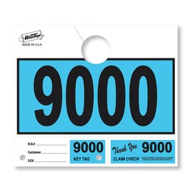 Versa-Tags 1000 Blue Car Dealer Service Hang Tags Service Dispatch Numbers, Service Department Numbered Key Tags for Mechanic Repair Shop 3 Part Key Ring - Blue (9000-9999)