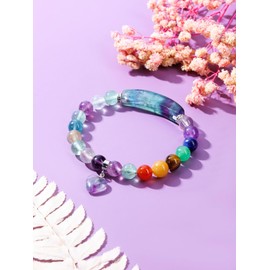 Jovivi 7 Chakra Bracelets for Women Men Natural Chakra Gemstones 8mm Round Beads Fluorite Crystal Heart Bracelet Reiki Healing Stones Energy Stretch Bracelet Jewelry Gifts