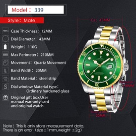 BENYAR Watches for Men with Date, Waterproof Luminous Chronograph Analog Quartz Movement Mens Watches, Stylish Sports Designer Men's Wrist Watch, Golden Green