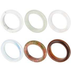 BENECREAT 6Pcs Natural Gmestone Finger Rings, Smooth Natural Gemstone Band Ring Round Donut Gemstone Rings for Women Men Couple, Hole: 19.3mm