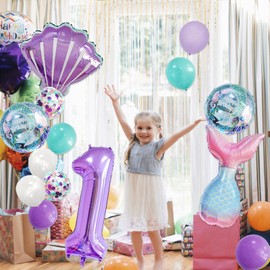 Number 1 Mermaid Birthday Decorations: 13 Pcs Mermaid Tail Balloons