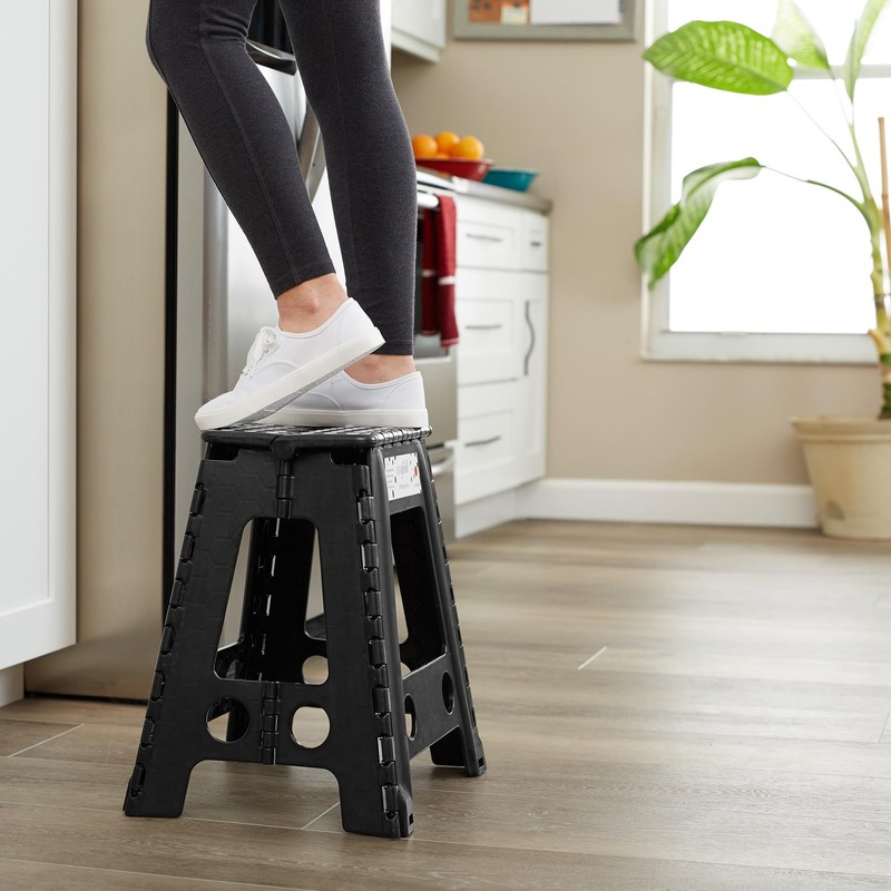Casafield 18" Folding Step Stool with Handle, Black - Portable
