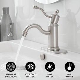 BWE Brushed Nickel Bathroom Sink Faucet Single Hole Single Handle Bathroom Faucet Modern RV Faucet Commercial Washbasin Faucet One-Hole Countertop Installation