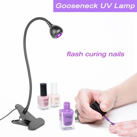 Lámpara UV de cuello de cisne para uñas, 3 W, 395 nm-405 nm, luz negra USB pequeña, luz de curado UV DC 5 V con abrazadera para esmalte de gel, curado de resina, pegamento de gel X, pintura fluorescente