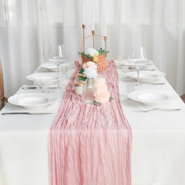 Sevenpers 4 Packs Cheesecloth Table Runner, 35"x120" Rustic Boho Gauze Spring Pink Table Runner for Valentines, Baby Shower and Home Party, Long Table Runner Decorations 90x300 cm