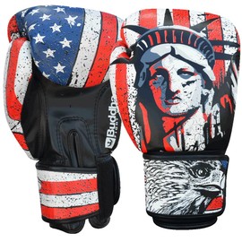 BUDDHA FIGHT WEAR Fantasy USA Boxing Gloves - Muay Thai - Kickboxing - Faux Leather Interior Odour Resistant - Reinforced Stitching - Various Designs (Matte Black, 40 g)