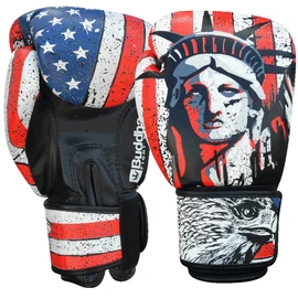 BUDDHA FIGHT WEAR Fantasy USA Boxing Gloves - Muay Thai - Kickboxing - Faux Leather Interior Odour Resistant - Reinforced Stitching - Various Designs (Matte Black, 40 g)