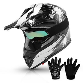 TCMT Youth Dirt Bike Helmet DOT Certified - Kids Full Face Motocross ATV Helmet with Goggles, Gloves and Helmet Bag for Off-Road, BMX, MX, Street Riding