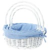 White Round Willow Gift Basket, with Blue Gingham Liner and