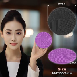 2 Pieces Silicone Makeup Brush Cleaner, YalsFTY Cosmetic Brush Scrubber Mat Pad Cleaning Tool, Dual-Sided Functionality to Accommodate All types of Brushes, Powder Puffs and Sponges (Black & Purple)