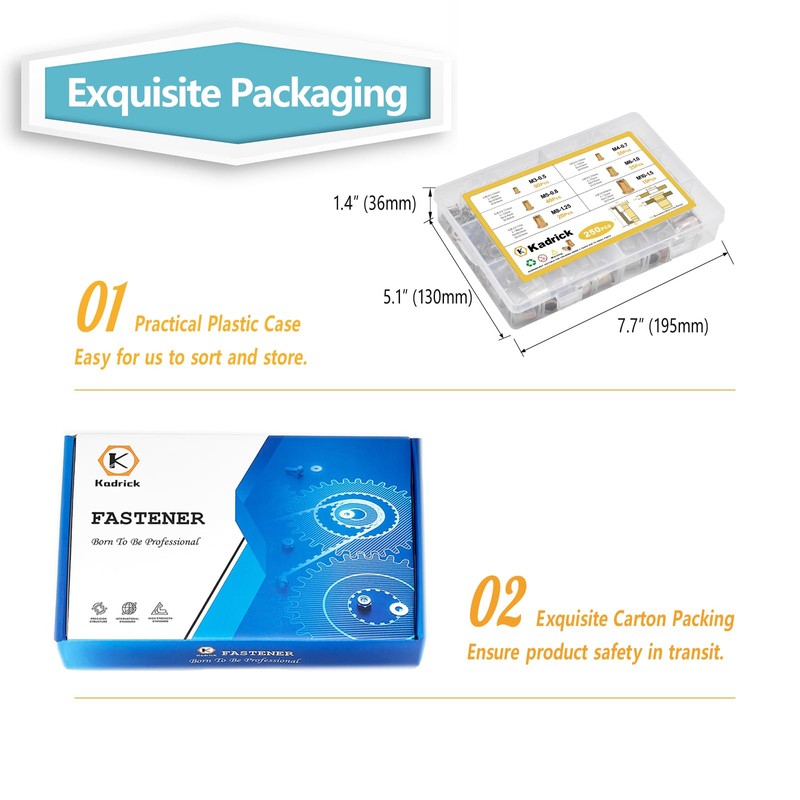 Kadrick Rivet Nut Kit, 250pcs Metric Rivet Nut Assortment Kit