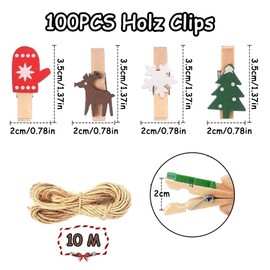 Pack of 100 Christmas Clothespins, Small Wooden Pegs, Christmas Pegs, Mini Wooden Pegs for Photos, Clips for Advent Calendar, Mini Wooden Pegs Christmas