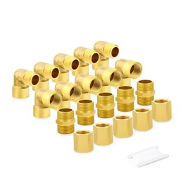 GASHER 20PCS 3/8 Inch BSP Brass Pipe Fittings, Hex Nipple, Hex Coupling, 90 Degree Barstock Street Elbow Air Hose Fittings