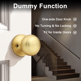 Probrico 6 Pack Gold Dummy Door Knob Closet Doorknobs, Individual Non-Turning Dummy Door Handle Single Side, Gold Interior Door Knobs