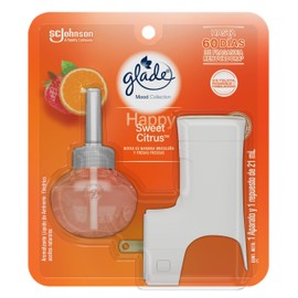 Glade Aromatizante para Hogar Mood Collection, Aroma Happy Sweet Citrus, Aromatizante Líquido Eléctrico de Ambiente, 1 Aparato y 1 Repuesto de 21ml