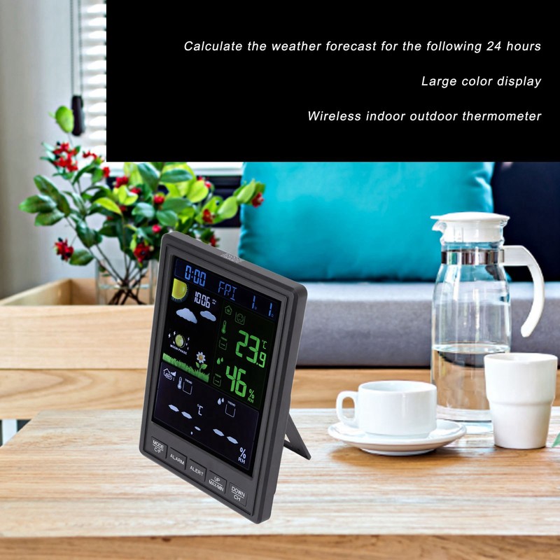 Weather Stations Wireless Indoor Outdoor Color Display Black 3 Channels