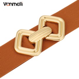 VONMELLI Women Wide Elastic Belt Vintage Stretchy Waistband with Retro Gold Buckle for Dresses Brown Fit Waist Size 33"-36"
