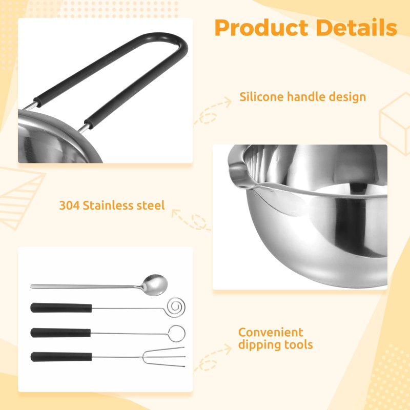 5 PCS Double Boiler Pot Set - Stainless Steel Double