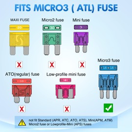 Nilight 60PCS Micro3 Fuse ATL Blade Assortment Kit 3 Prong Micro Blade Car Fuses Replacement 5A 7.5A 10A 15A with Puller Tool for Cars Trucks SUVs RVs