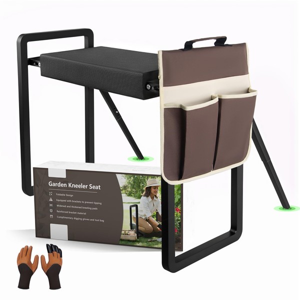 seasky Foldable Garden Kneeling and Seat, Garden Stool Widened Thick Soft Kneeling Pad, Heavy Duty Gardening Stool with Garden Tool Bag and Claw Gloves, Gardening Gift for Parents