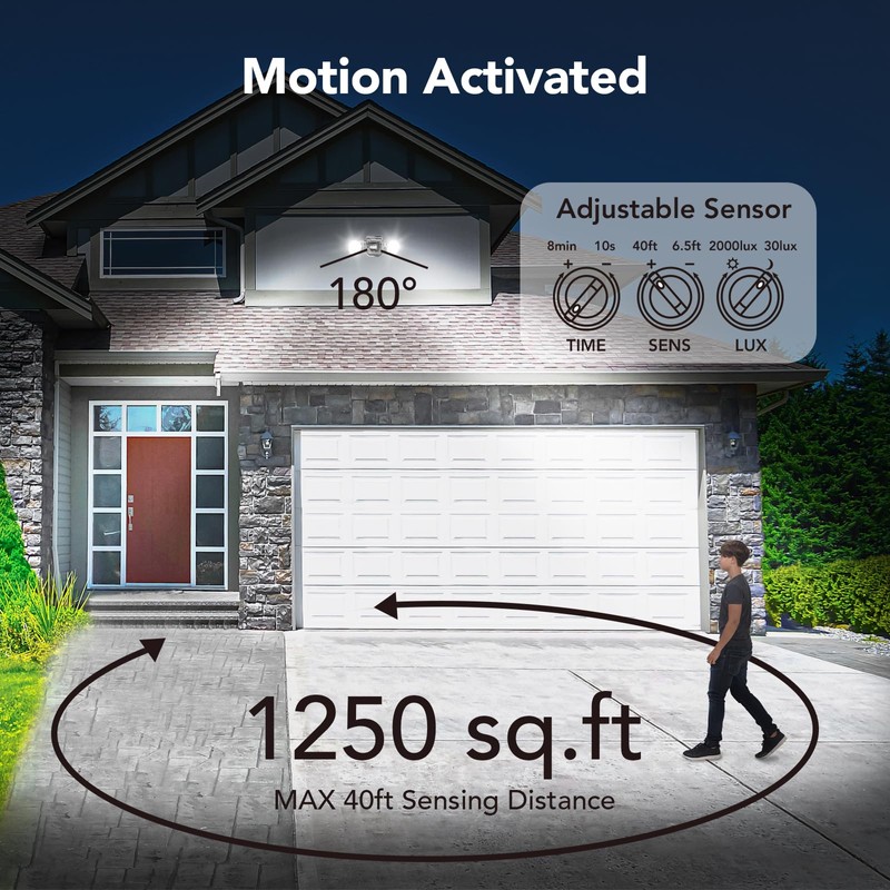 OREiN Motion Sensor Outdoor Security Lights, Dual-Head Adjustable LED Flood