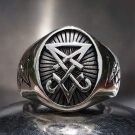 PikaLF Lucifer Ring for Men, Satan Lucifer Demon Ring, Seal of Lucifer Ring, Seal of Satan Signet Ring, Devil Skull Symbol Ring, Hip Hop Biker Ring, Viking Satanic Jewellery, NO