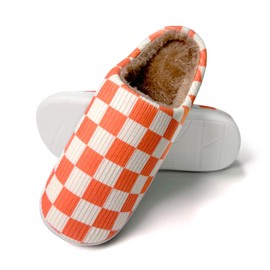 BUNYISCN Checkered Slippers for Women Men Memory Foam for Womens Checkered Slippers Soft Warm Bedroom Indoor Outdoor Pink Fuzzy White Black House for Woman Size 8 9