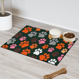 Pet Paw Print Feeding Mat - Absorbent Dog Mat for Food and Water Bowl, No Stains Quick Dry Cat Placemat with Waterproof Rubber Backing, Pet Supplies for Messy Drinkers (Green, 12 X 20)