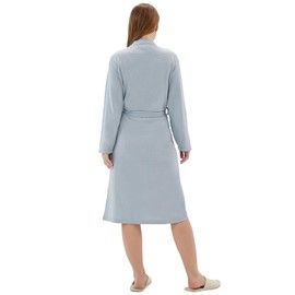 Women Bathrobe Summer cotton Kimono Long Knit Lightweight Soft Knit Sleepwear V-neck Casual Ladies Loungewea robes for women, Mist Blue, XX-Large