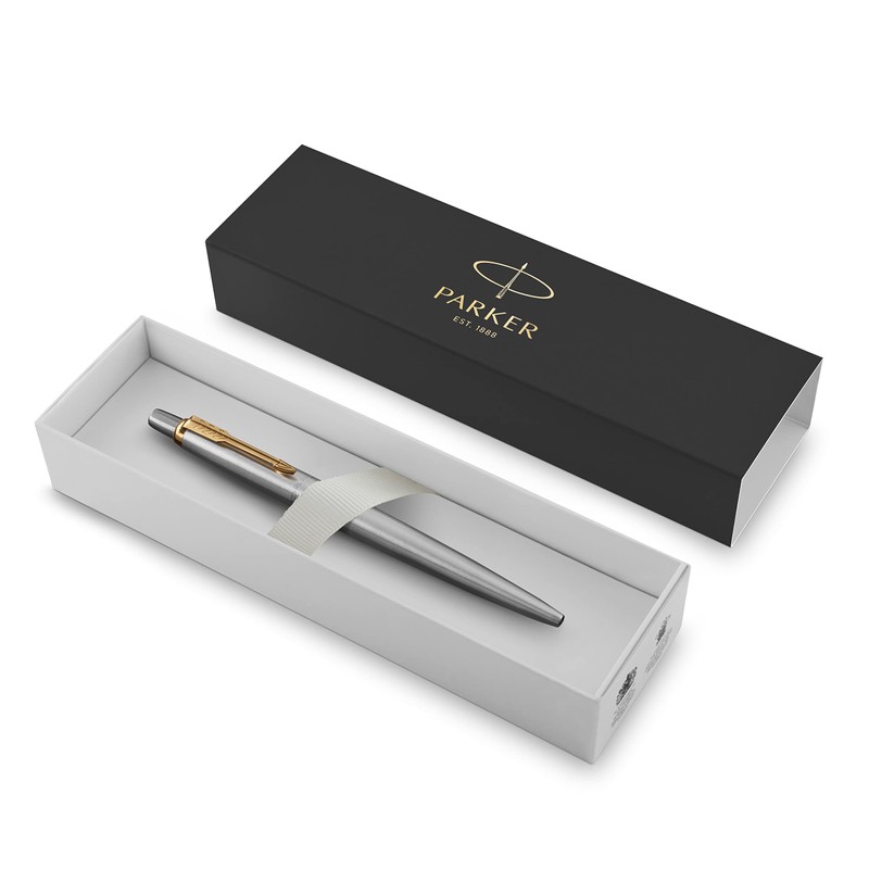 Parker Jotter Ballpoint Pen | Stainless Steel with Golden Trim