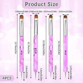 4pcs French Gel Acrylic Nail Art Brush Two Way Nail Art Brush with Dotting Professional Manicure Tool for Manicure Cuticle Clean up Detailed Designs Nail Dotting Pen (10#, 12#, 14#, 16#)