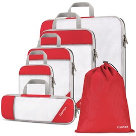 Gonex Compression Packing Cubes, 6 PCS Travel Luggage Packing Organizers with Mesh Extensible Suitcase Organiser for Travel, Red