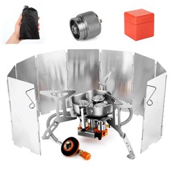 EatingBiting 3500W Camping Gas Stove with Case for Backpackers Hikers Collapsible Windproof Camping Stove with Windscreen Piezo Ignition Fuel Canister Adapter Backpacking for Outdoor Hiking Picnic