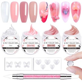 Makartt Solid Gel Builder Mini Kit for 3D Scupting DIY-15ML 4 in 1 Nail Extension Gel,4 pcs Silicone Molds,1 Sculpting Brush,UV Glue for Acrylic Nails Rhinestones Gel Molding Manicure Hard Gel Kit Nail Art Nail Care - set: Nude Colors Trial Kit
