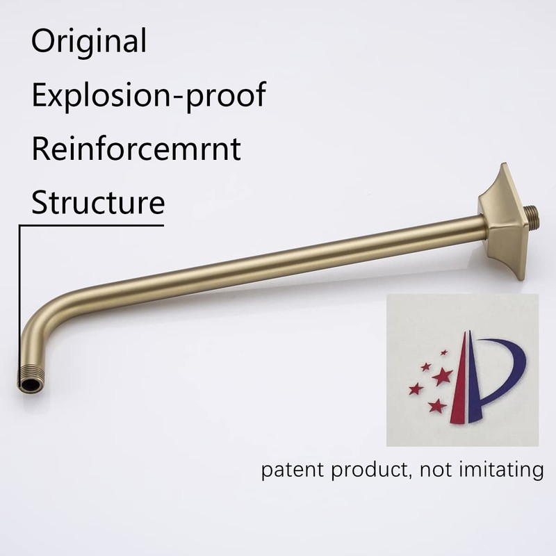 SEABEFORE 16" long sweep shower arm Wall Mounted Gold shower