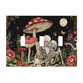 Skeleton Moon Star Plants Flora Triple Toggle Light Switch Cover Decorative 3 Gang Wall Plates Electrical Faceplate Mushroom Skull for Decor Bathroom Kitchen Bedroom