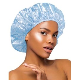 Donna Gorro Ducha Comfort Fit Impermeable Plástico Reutilizable Banda Elástica Baño Como Regalo Mujer Azul Cielo
