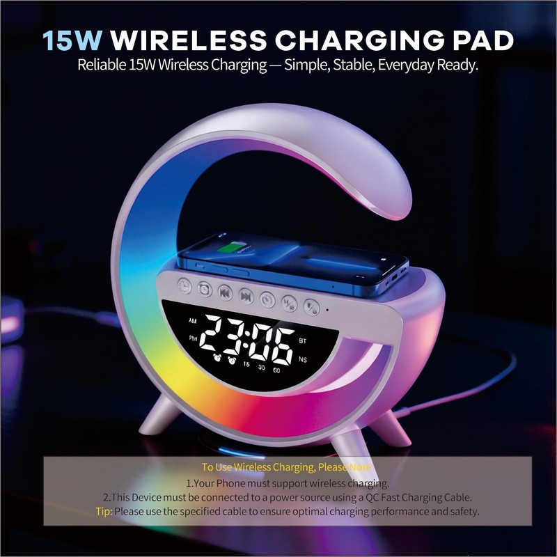 ZFMF Smart Wireless Charging Table Lamp, Multifunctional Bluetooth Speaker &