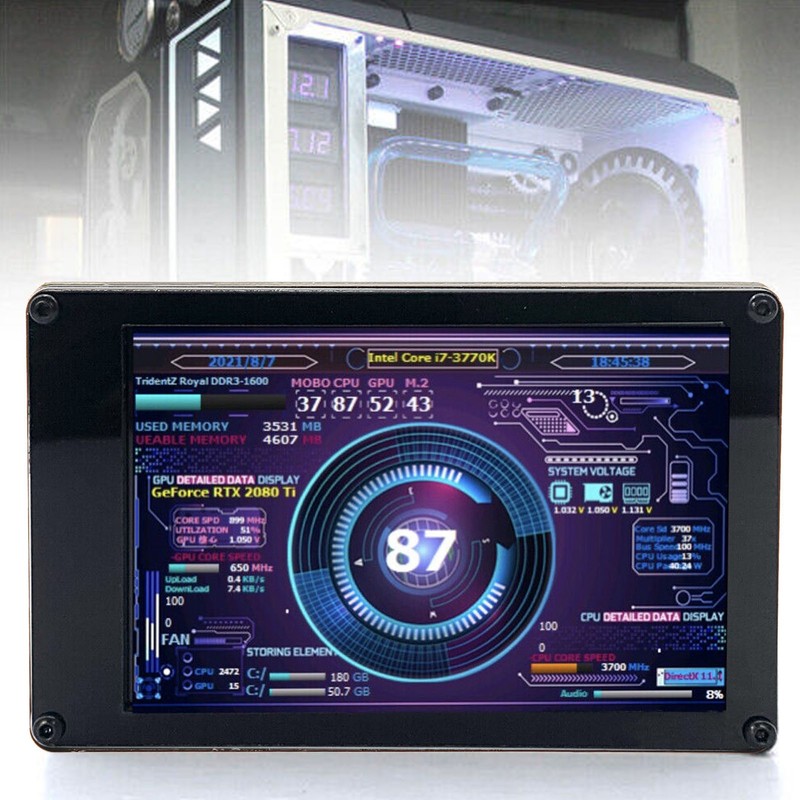 USB Mini Screen Adjustable Brightness 3.5in IPS Computer Temp CPU